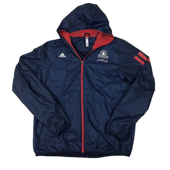 Adidas 2020 Boston Marathon Hooded Zip Navy Blue Jacket Men's Large John Hancock - Picture 1 of 13